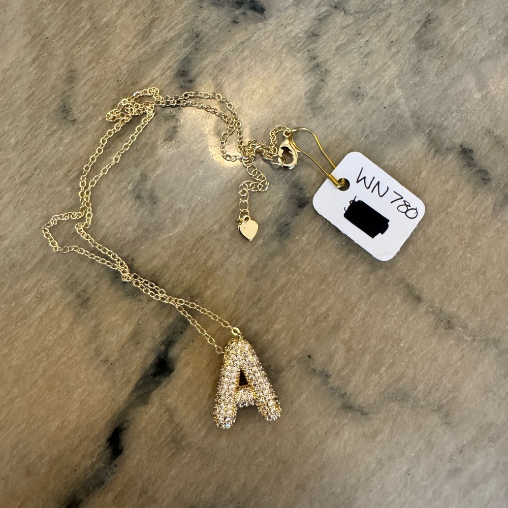 Gold Initial 'A' Pavé Pendant Necklace - Elegant Women's Jewelry